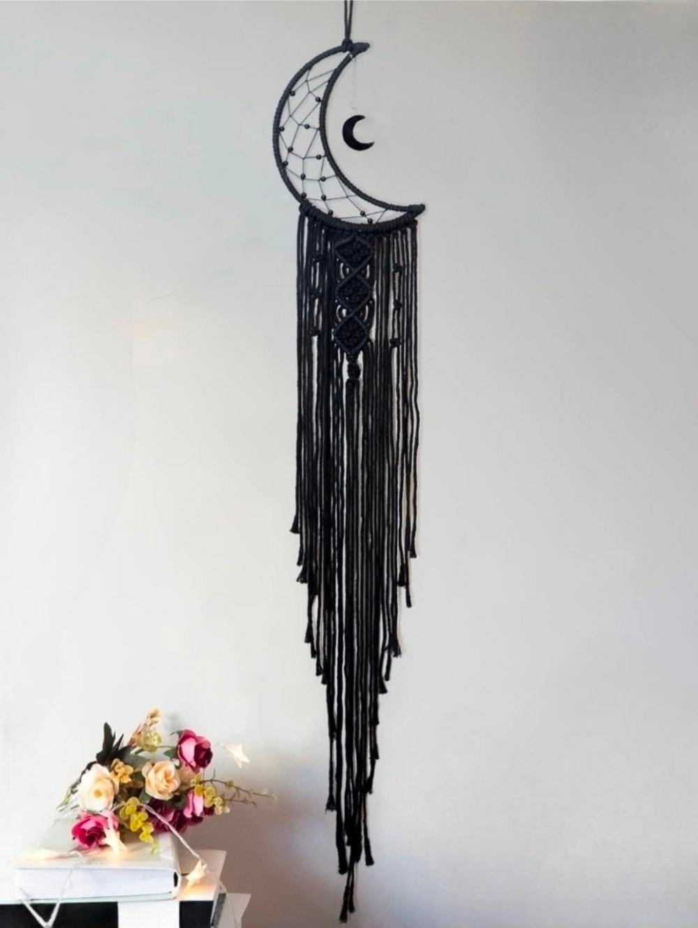 Black Crescent Moon Dream Catcher Cotton Macrame Wall Decor Big Dreamcatcher